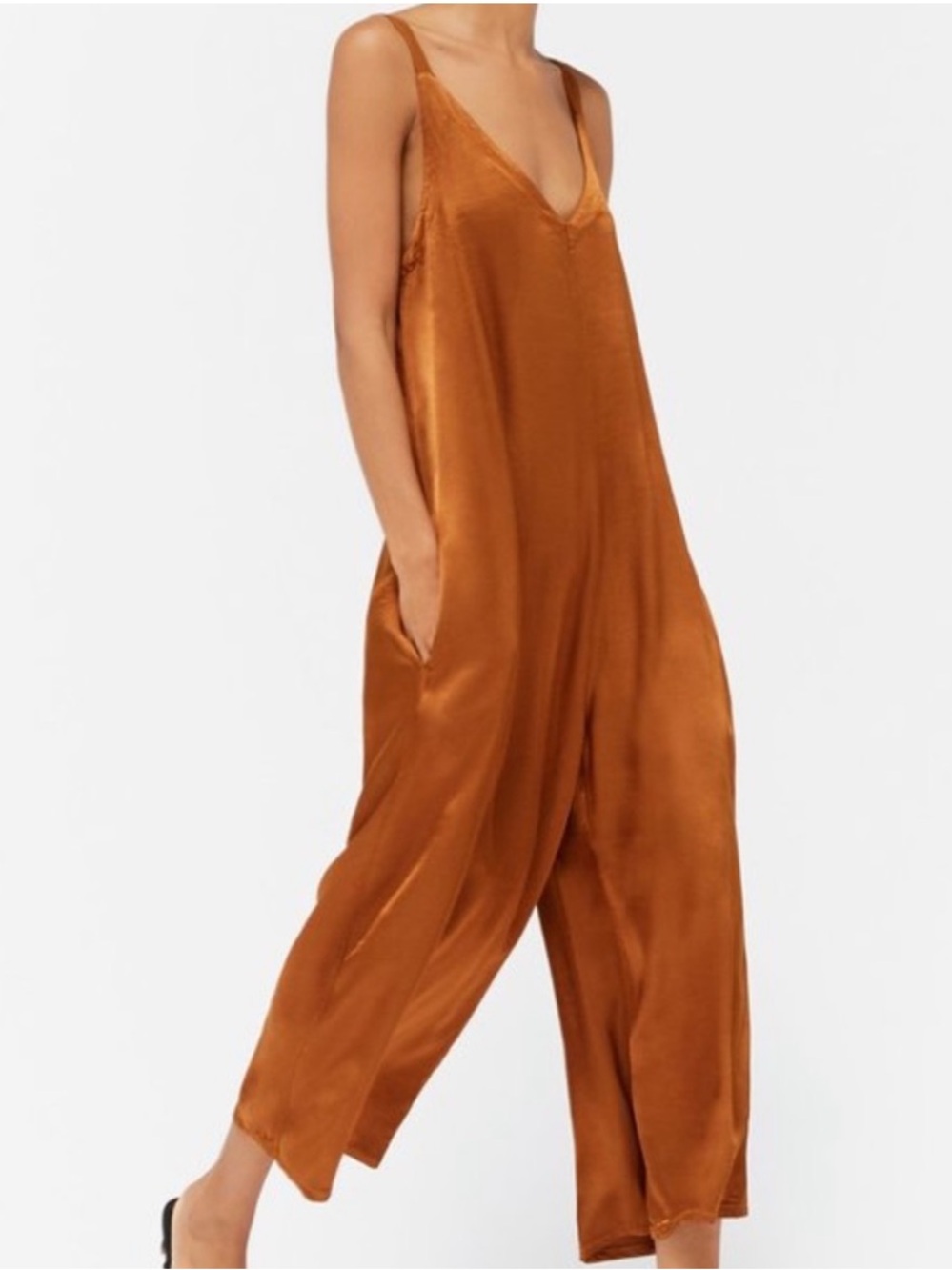 LACAUSA Santi Jumpsuit Romper Dusty Rose Satin Wide Leg Size XS - Picture 9 of 14